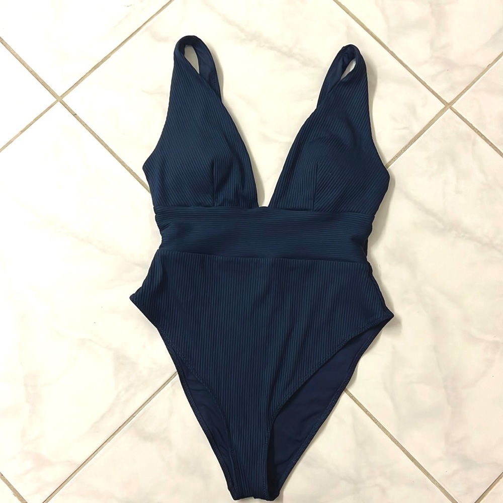 Navy rubbed one piece swimsuit
